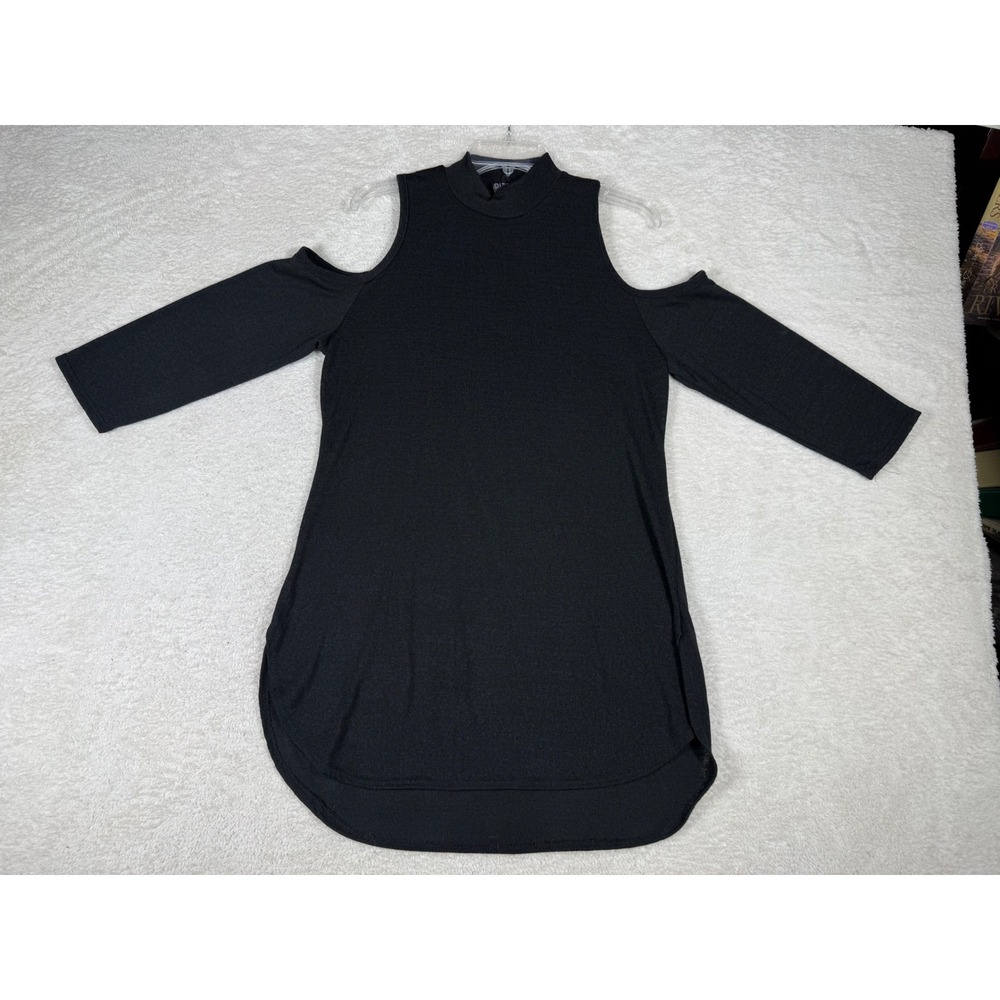 Discreet Cold Shoulder Top Womens 1X Black Excellent Mock Neck Tunic 5649-1X